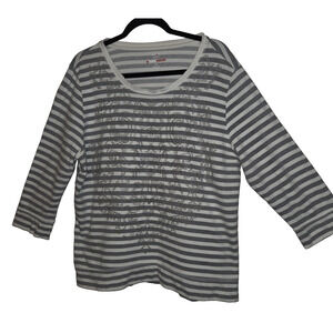 Style & Co Sport The Essential Sweatshirt Top Womens XL Gray Stripes Design